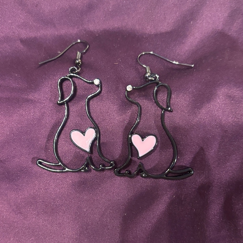 Cute Dog Earrings with Pink Heart